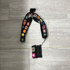 Black Crossbody Strap with Rainbow Crochet Flowers and Matching Coin Pouch